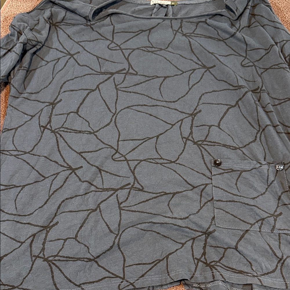 Chalet Charcoal Blue Abstract Long Sleeve Top